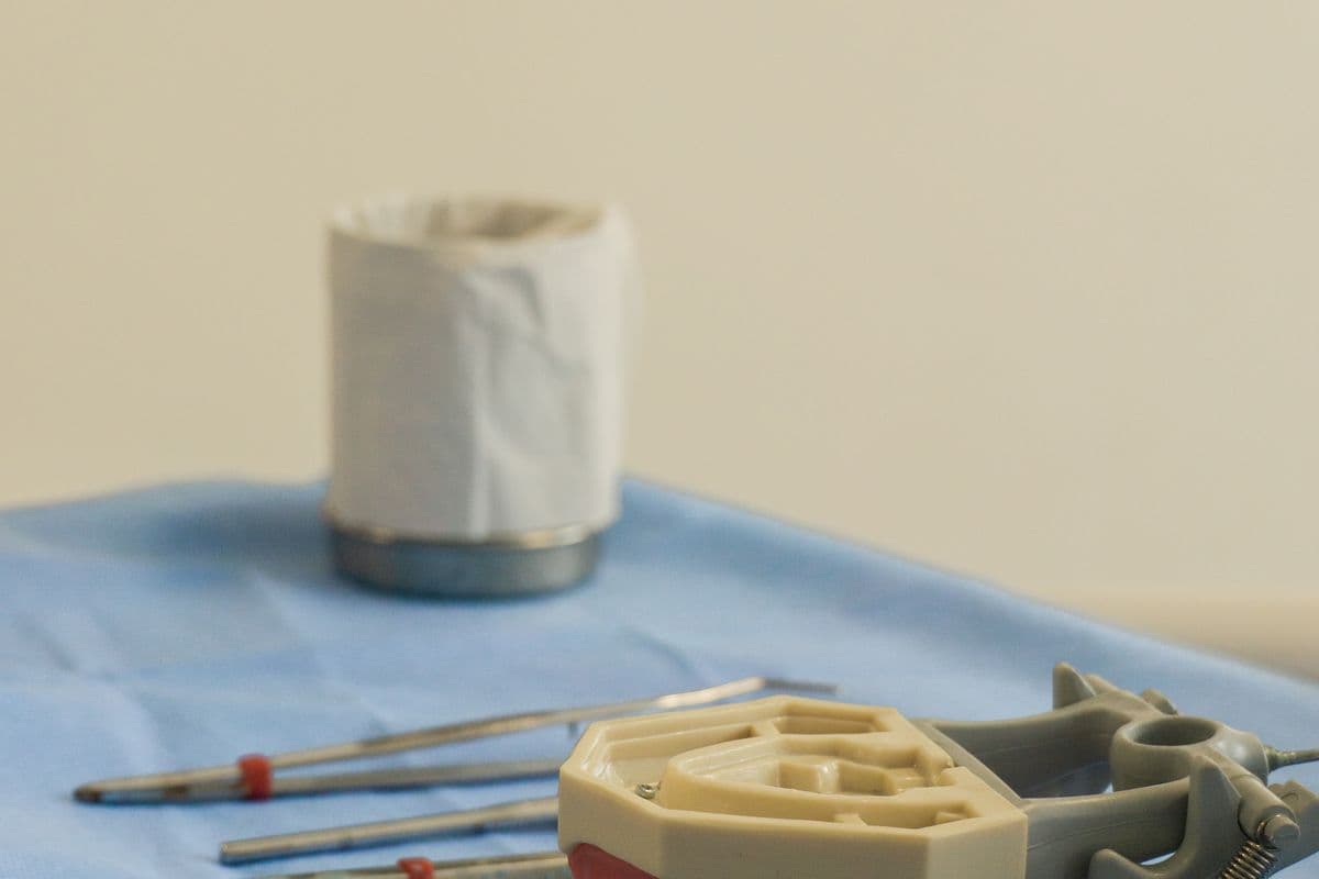 Dental typodont model and instruments used in removable partial denture design